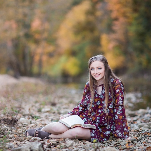 Xhilaration Floral Maroon and Orange Long-Sleeved Dress - Picture 6 of 6